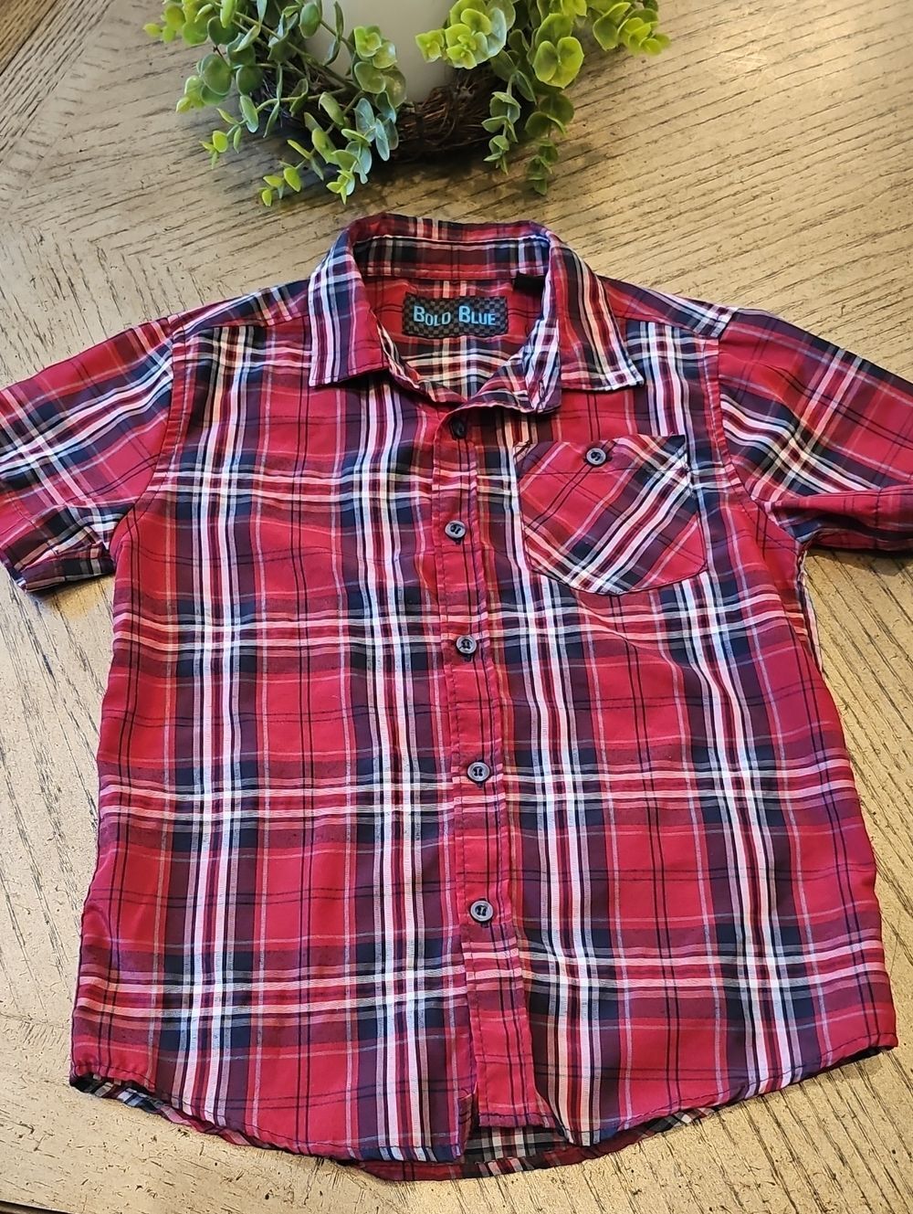 Red Plaid Short-Sleeve Shirt Boys Size 6